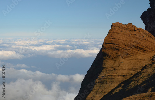 colorful sandstone rocks above the clouds on La Palma, Canary Islands