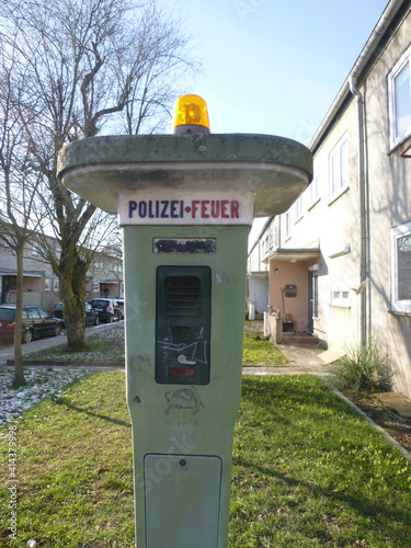 Historic emergency telephone in Roemerstadt, Heddernheim, Frankfurt photo
