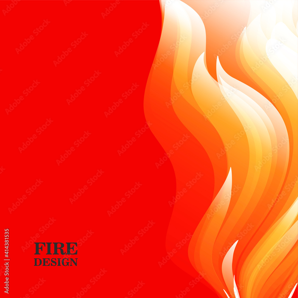 Abstract red cover card with bright graphic element of fire to the right edge of the composition with blank space for copy to the right