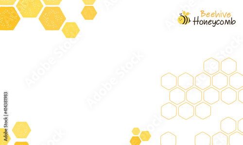 Honeycomb with hexagon grid cells and bee cartoon on white  background vector.