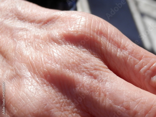 皺の多い手の甲の一部分