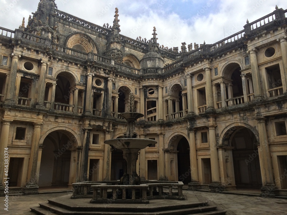 Fountain at the Convent of Christ in Tomar, Portugal. Former Templar knights Stronghold and UNESCO world heritage site.