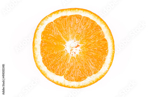 Round slice of orange on white background, isolated