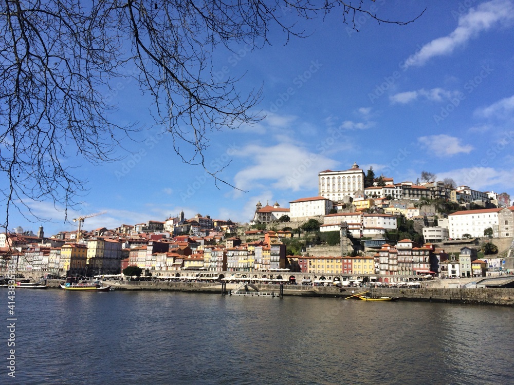 Hill with colourful houses and Douro river. Porto, Portugal. Porto's historic centre is the UNESCO World Heritage Site.