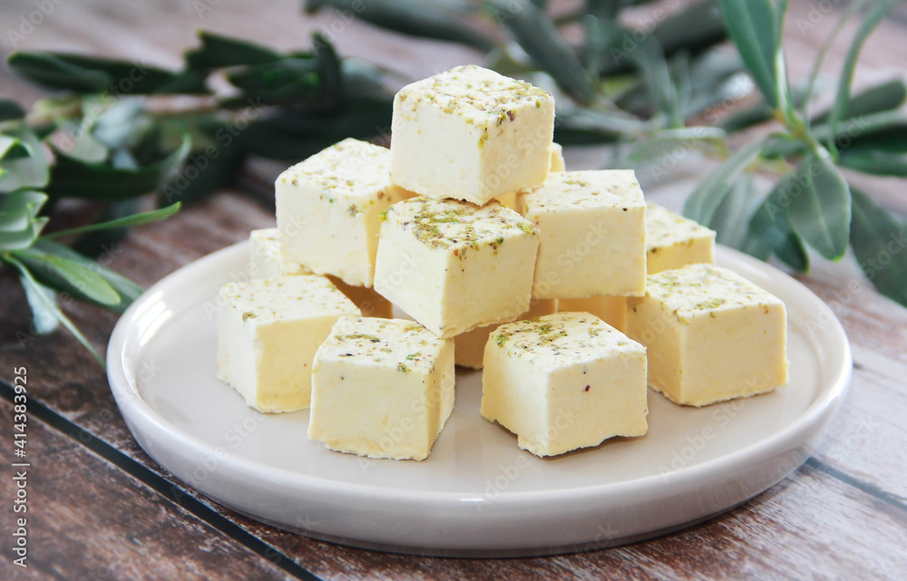 traditional Oriental sweetness of Turkish delight cubes