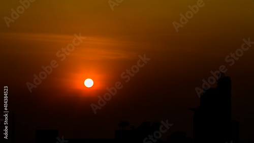 Schilderij op canvas The blurred abstract background of the morning sun exposure to the tiny dust par