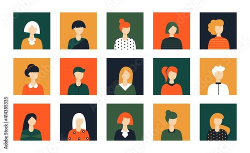 Set of human avatars. Collection of flat faceless women and man avatars. Modern stylish characters. Vector illustration