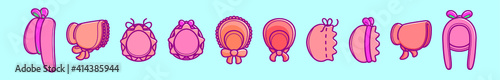 set of bonnet and hat cartoon icon design template with various models. vector illustration isolated on blue background