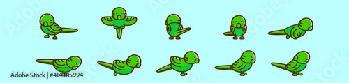 set of budgie birds cartoon icon design template with various models. vector illustration isolated on blue background