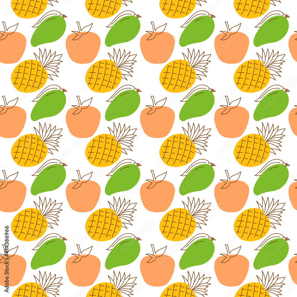 seamless wrap pattern fruit element. Elegant seamless pattern with orange, mango, pineapple fruits design elements.