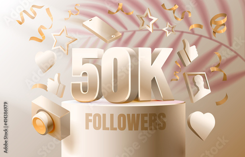 Thank you followers peoples, 50k online social group, happy banner celebrate, Vector