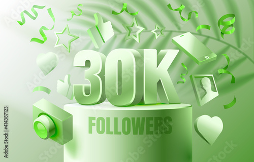 Thank you followers peoples, 30k online social group, happy banner celebrate, Vector