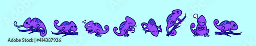 set of chameleon cartoon icon design template with various models. vector illustration isolated on blue background