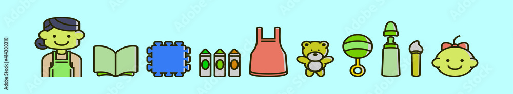 set of baby sitter cartoon icon design template with various models. vector illustration isolated on blue background set of baby sitter cartoon icon design template with various models. vector illustration isolated on blue background