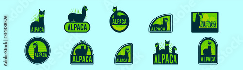 set of alpaca logo cartoon icon design template with various models. vector illustration isolated on blue background