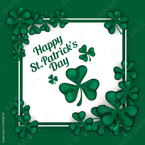 Saint Patrick's Day, Vector illustration brochure, holiday invitation, corporate celebration. shamrock, pot with gold coins, horseshoe, green ale on black background. Vector illustration.