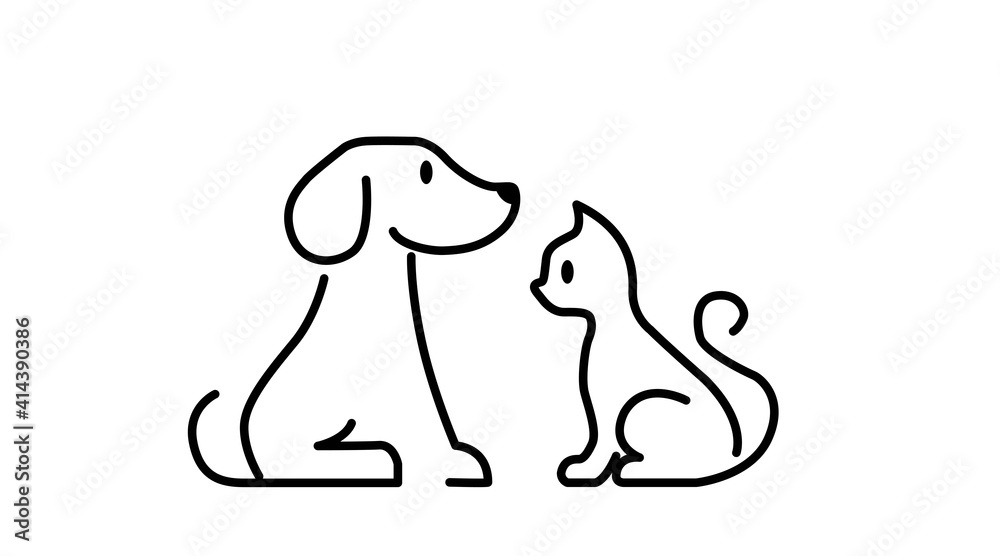 Cat and Dog Black and White Icon. Vector Isolated Illustration Cat and Dog Black and White Icon. Vector Isolated Illustration