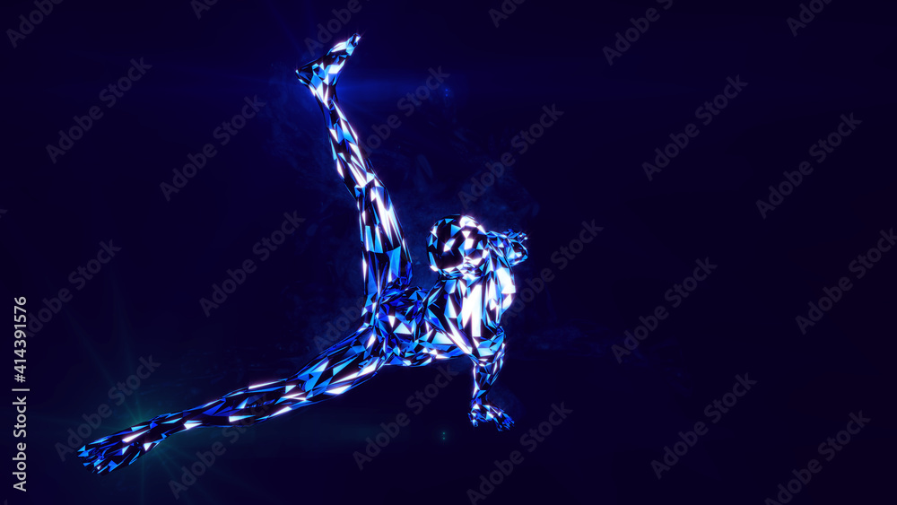 3d render. Virtual low poly dancer rotates his legs.
3d render. Virtual low poly dancer rotates his legs.