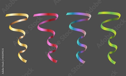 Set of multicolored serpentine road isolated on dark background. Festive design elements. Vector illustration