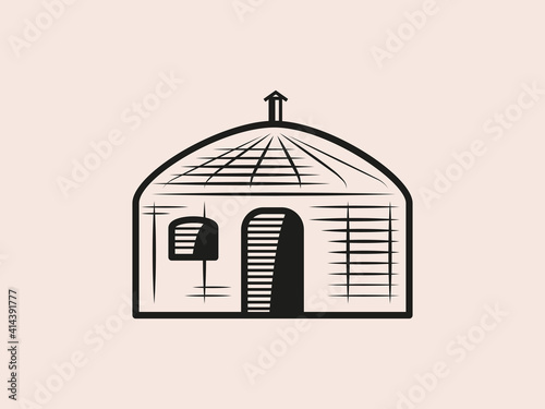 Outline drawing of a mobile home Mongolian yurt