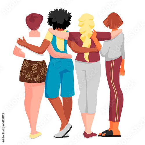 people have their backs. vector image of women back view. people hug