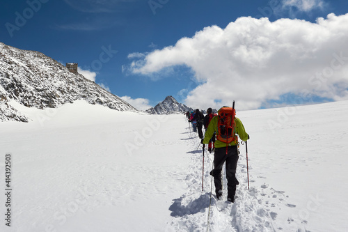 mountaineering group in the austrian alps in Kaunertal glacier