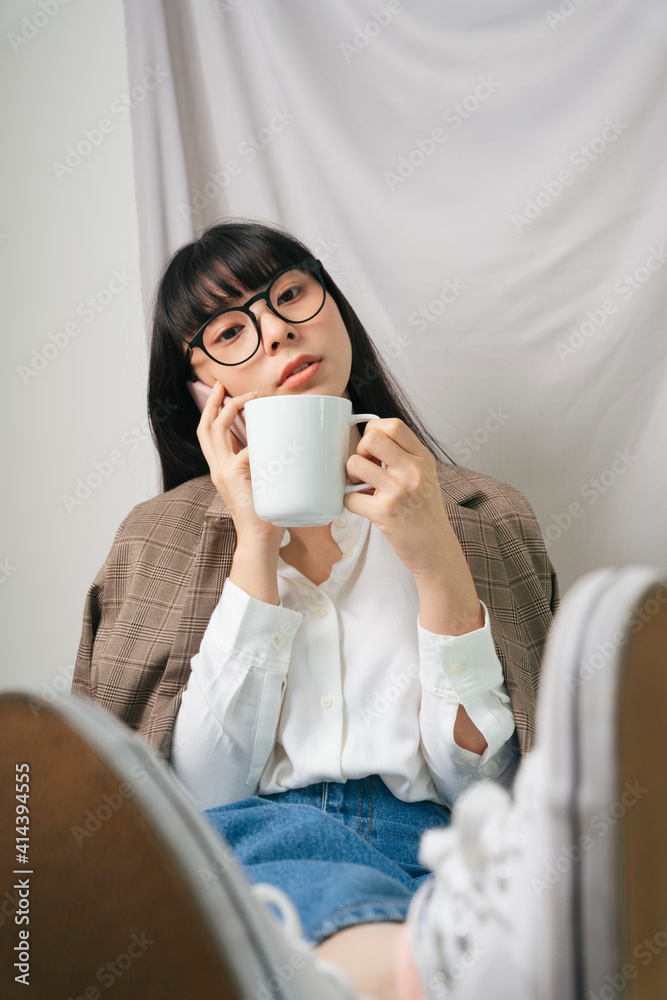 Hot coffee and hipster business woman and phone. Hot coffee and hipster business woman and phone.