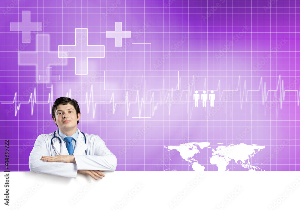Doctor with banner Doctor with banner