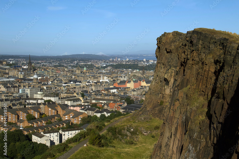 Cityscape of Edinburgh from Arthur's Seat in a beautiful autumn day, Scotland, United Kingdom.
