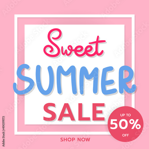 Sweet summer sale handwriting on Pink background. Vector Illustration EPS 10