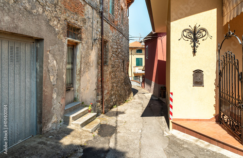 Narrow street of the charming Tuscany village Mommio Castello  at the top of the hill of Versilia  province of Lucca  Italy