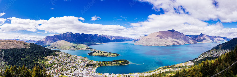 Amazing panoramic view overlooking Queenstown, on the southern island of New Zealand.