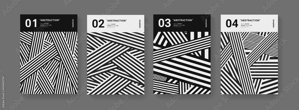 Modern minimal geometric striped covers set. Abstract trendy pattern. Monochrome posters.