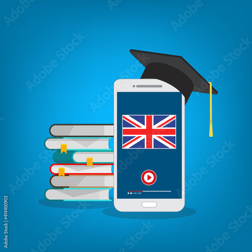Learn English online on a smart phone. Study, education of foreign language lesson. internet learning course.