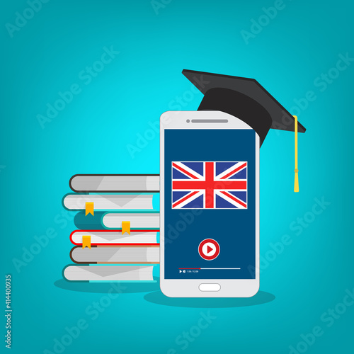 Learn English online on a smart phone. Study, education of foreign language lesson. internet learning course.