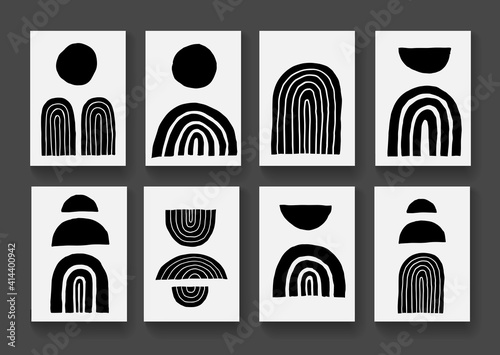 Set of creative minimal geometric artistic hand sketched elements. Mid century modern posters collection. Trendy abstract background with creative shapes.