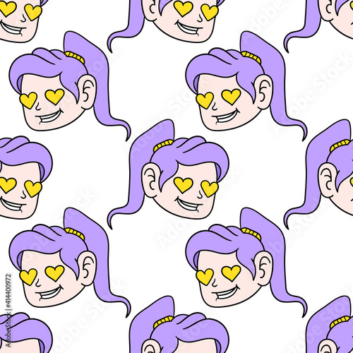 admire girl expression seamless pattern textile print. repeat pattern background design