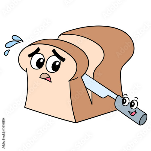 cartoon slice of white bread, doodle icon image kawaii