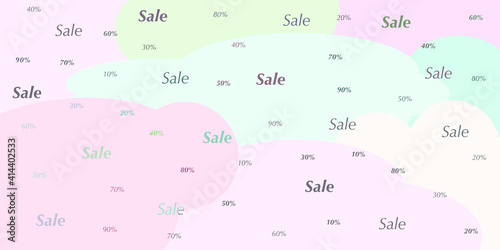 Gently pink background with the inscriptions of the words discount and discounts percent. For advertising, posters, banners, sales. Vector illustration. 