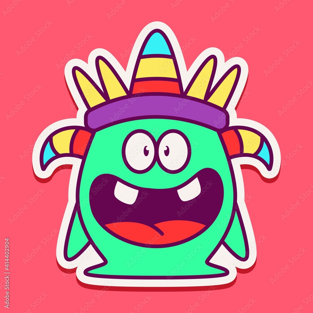 Obraz premium cute monster cartoon doodle design for coloring, backgrounds, stickers, logos, symbol, icons and more