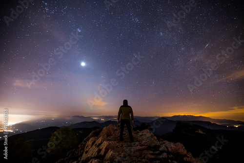 Zodiacal light and night sky in Santuari De La Mare De Deu Del Mont, La Garrotxa, Spain