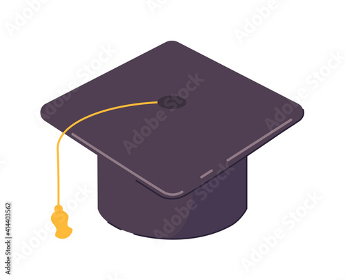 Graduation hat with tassel driving school symbol on white