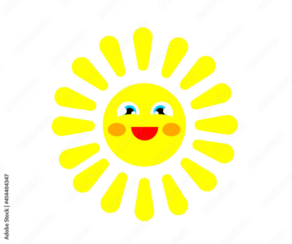 Cheerful sun on a white background. Symbol. Vector illustration.