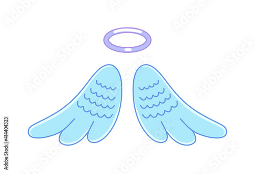 Cartoon angel wing and nimbus isolated on white background