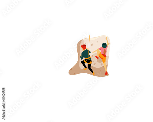 Climber kids persons climbing rock wall isolated on white