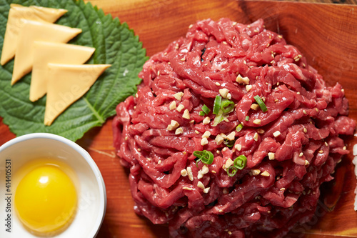 Green onion sesame on Beef Tartare  photo