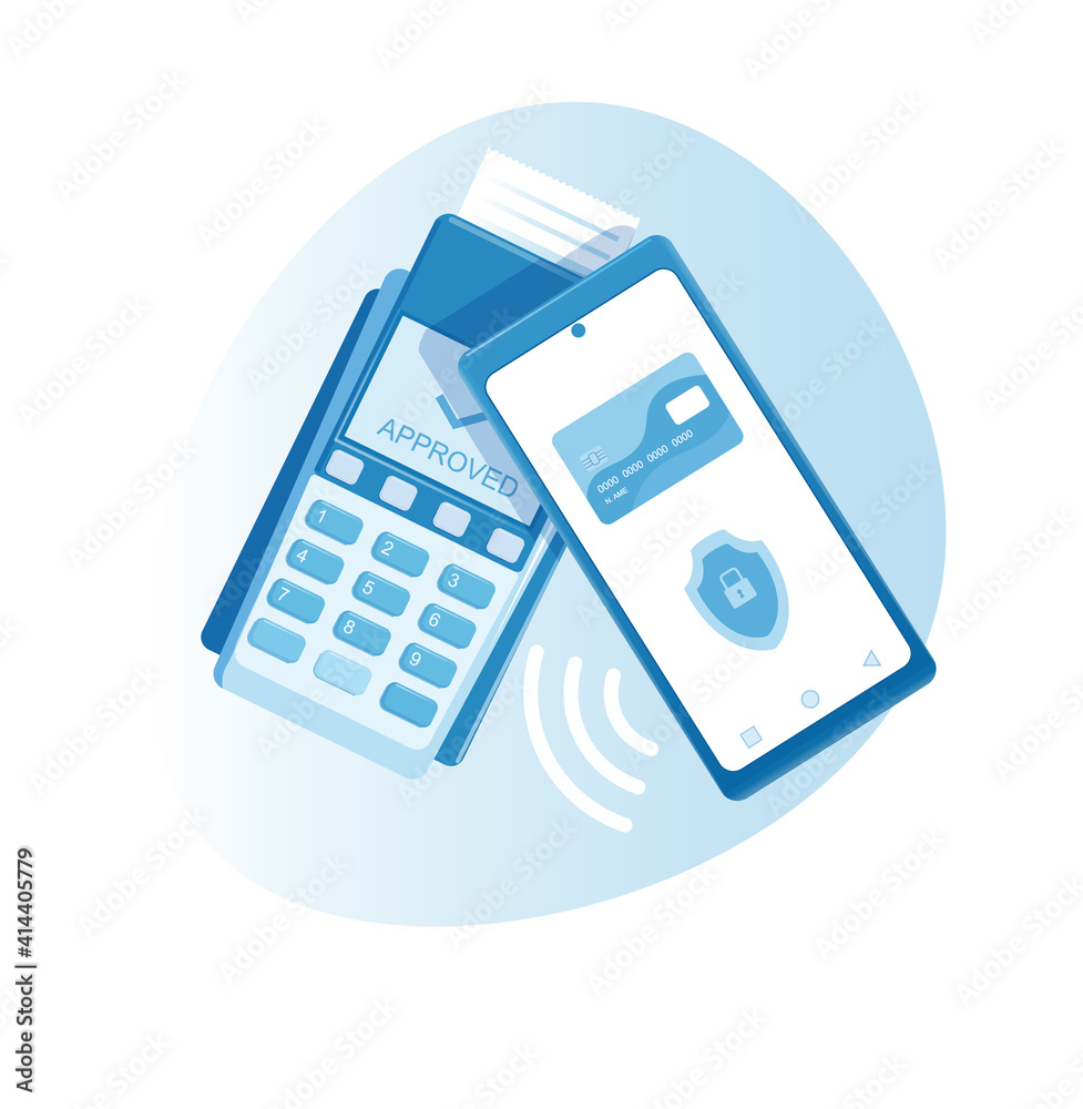 Mobile phone contactless payment on terminal on white Mobile phone contactless payment on terminal on white