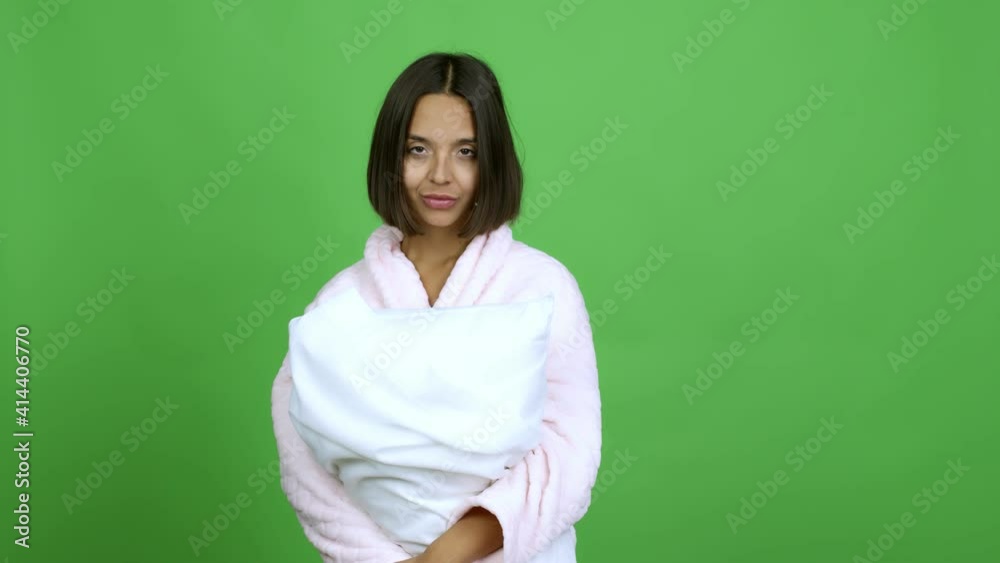 Woman in pajamas . Portratit over isolated background Woman in pajamas . Portratit over isolated background