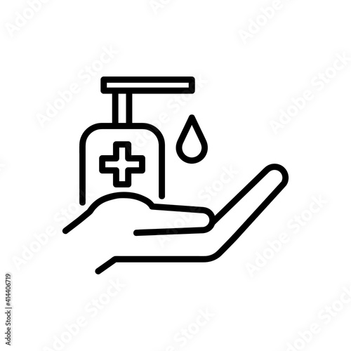 Hand sanitizer flat icon. Pictogram for web. Line stroke. Isolated on white background. Vector eps10. Water drop on the hand.