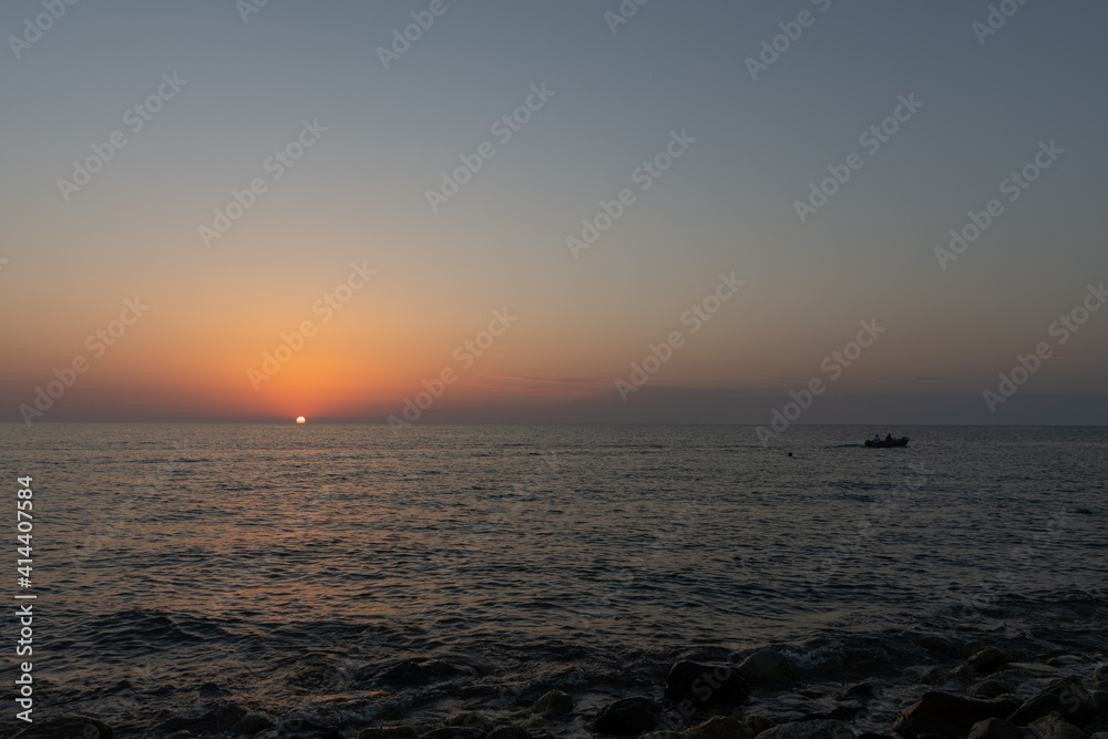 landscape - sunset on the coast, waves, horizon. top view. landscape - sunset on the coast, waves, horizon. top view.